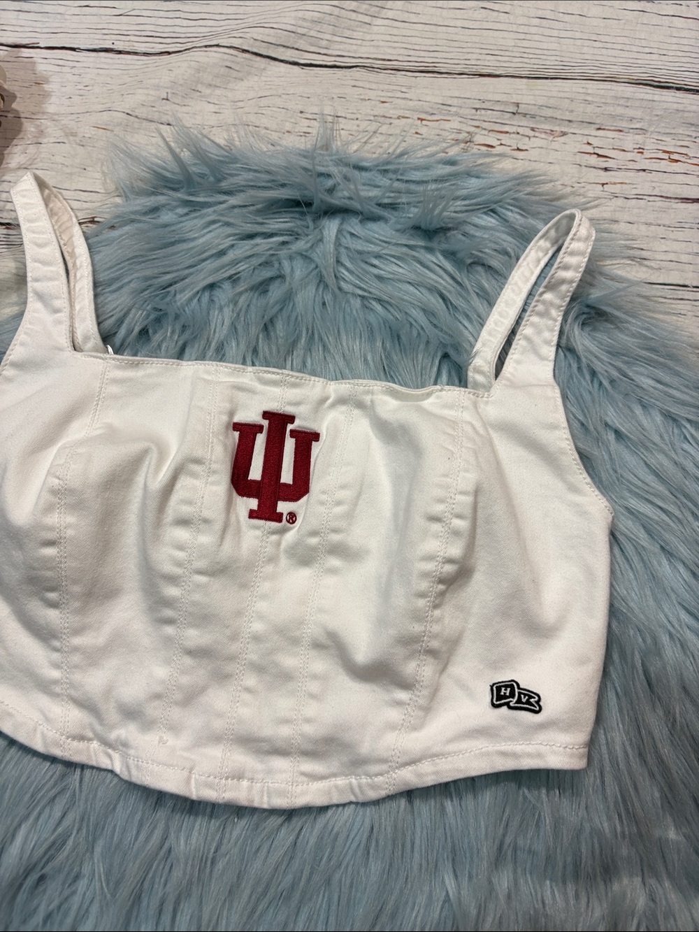Hype and Vice Indiana University Denim White Corset Crop Top - Picture 3 of 7